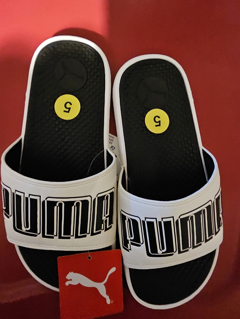 Puma Black & White Logo Slide Sandals Size 5 New